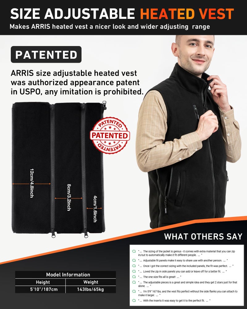 ARRIS Heated Mens Vest with Battery Pack 7.4V, Size Adjustbale Fleece Heated Vest with Shoulder Heat, Hand Warmer for Winter Hunting Skiing, Unisex - Image 2